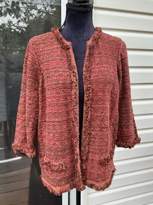 Chico's Frayed-Trim Open-Front Cardigan in Rust Mix thumbnail 11