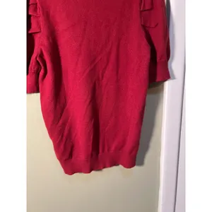 Women's Sz Small Short Puff Sleeve Sweater Crewneck Burgundy Red Viscose Stretch thumbnail 7