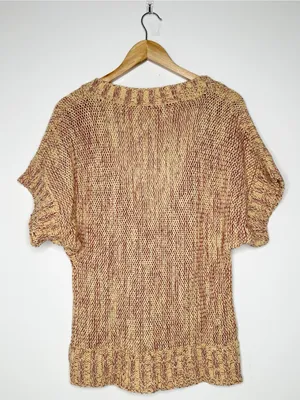 Free People Deep V-Neck Grommet Short Sleeve Chunky Knit Sweater Small thumbnail 7