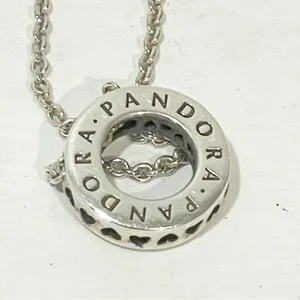 PANDORA 925 Silver Circle of‎ Sparkle Hearts Pendant Necklace 590514CZ thumbnail 4