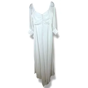NEW Lulus Adorna White Off-the-Shoulder Semi-Sheer Button Chiffon Maxi Dress XL thumbnail 8