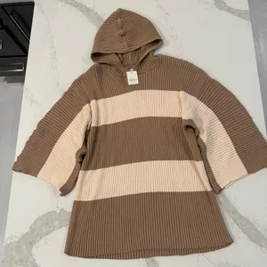 Free People Beach NWT Kami Hooded Sweater Set Womens Small Brown/Cream Oversized thumbnail 6