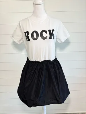 ROCK White Graphic Mini Dress Black Bubble Skirt Cotton Blend Size M thumbnail 2