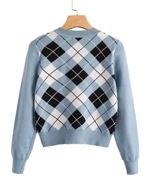 SheIn blue argyle Sweater thumbnail 2