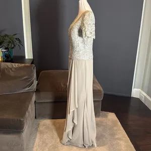 Women’s Full Length Gray Chiffon & Lace Appliqué Formal Dress Zip Back Size 10 thumbnail 6
