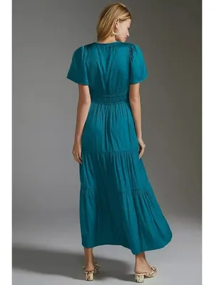 NWT by Anthropologie The Somerset Maxi in Turquoise Lumensilk Edition Dress XL thumbnail 2