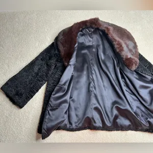 Vintage Teddy Jacket with Real Fur Collar - Black and Brown thumbnail 3