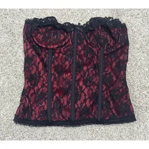 Black Red Lace Bustier Corset Top Strapless Gothic Victorian Style Size M thumbnail 2