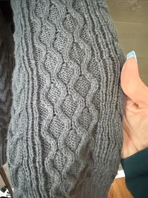 Cable Knit V-Slit Turtleneck Sweater in Gray thumbnail 4