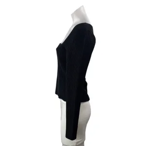 Aritzia Babaton Women's Black Sweetheart Ribbed Knit Pullover Sweater Top Size L thumbnail 2