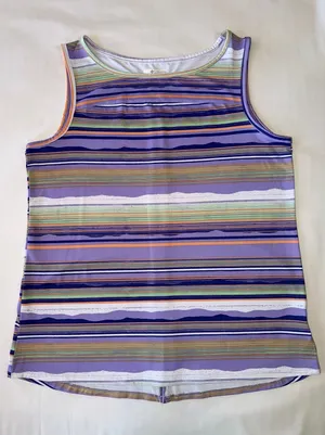 Columbia Chill River Tank Top Omni Wick Purple Stripe Split Back Size Large EUC thumbnail 1