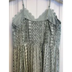 No Boundaries Juniors L (11-13) Green Geometric Lace V-Neck Strappy Maxi Dress thumbnail 6