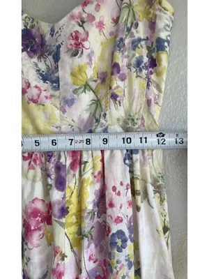 H&M Linen Blend Floral Maxi Sweetheart Strappy Summer Cottagecore Sz XS thumbnail 7