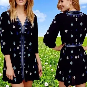 Free People Stargazer Floral Embroidered Gauze Boho Garden Mini Dress Dainty S thumbnail 2