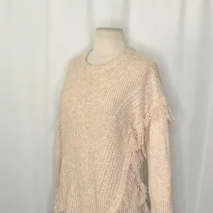 By ANTHROPOLOGIE Josey Fringe Sweater Marled Pink Pink Crew Neck Wool Small thumbnail 6