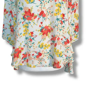 Zara‎ Basic Top Floral Chiffon Blouse Open Back Deep Vneck Flowy Boho Spring XS thumbnail 7