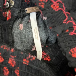 Free People Black Red Floral Blouse Sheer Boho Peasant Top Smocked Romantic thumbnail 3