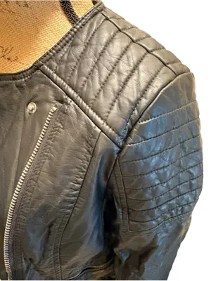 Free People Faux-Leather Quilted Moto Jacket Women's Size 6 (oversized) NWT thumbnail 6
