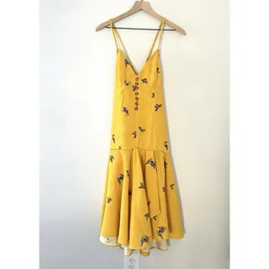 Farm Rio 100% Linen Jungle Tucanos Button Midi Yellow Embroidered Dress Sz XS thumbnail 5