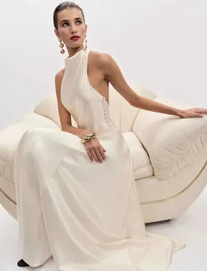 Reformation Roy Satin Wedding Maxi Dress Gown Halter Neck Fior DiLatte Ivory 6 thumbnail 1