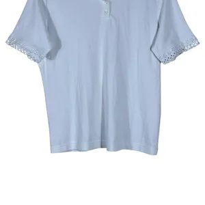 Blair Eyelet Lace Trim Solid Polo Shirt White Cottagecore Coquette Size M thumbnail 3