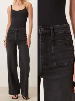 NWT ASOS Tall High Waist Wide Leg Jeans Front Patch Pockets Sz 32 🧡🍄 thumbnail 2