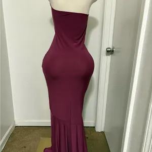 Backless Plunge Maxi Dress in Plum with Gold Ring Detail NWT Large thumbnail 3