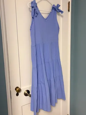 Pistache made in Italy gauzy cotton tiered midi dress NWT size medium purple thumbnail 2