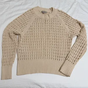 J.Crew Pointelle Crewneck Sweater Women‎ Small Fisherman Knit Dusty Ivory Cotton thumbnail 1