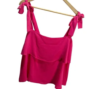Entro Pink Layered Tank Top S Blouse Tie Straps‎ Girly Flowy thumbnail 2