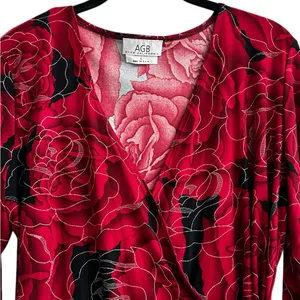 Vintage AGB California Blouse Red Gold Metallic Floral Whimsigoth Fairy Grunge thumbnail 2