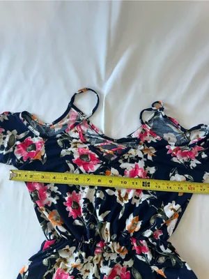 Pink Lily Navy Floral Cold-Shoulder Romper with Crisscross Straps thumbnail 2