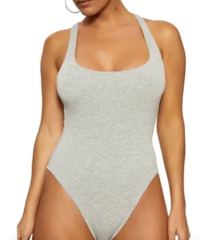 NEW Naked Wardrobe Tank Bodysuit Stretch Jersey Viscose Gray Scoopneck Large thumbnail 1