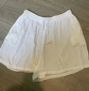 blue island White Palm Eyelet High-Waist Shorts thumbnail 1