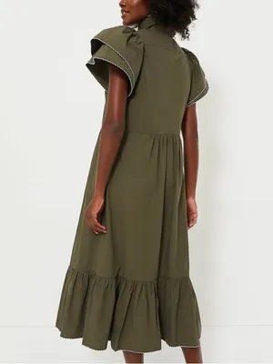 Tuckernuck Alice Ruffle Sleeve Midi Dress in Olive Green thumbnail 3