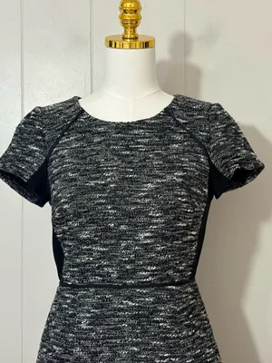 J.Crew Textured Tweed Fit & Flare Dress Black White Short Sleeve Size 2 thumbnail 4
