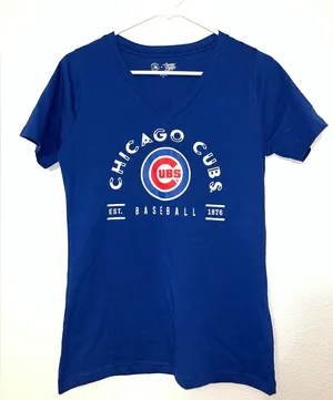 MLB Chicago Cubs Royal Blue Short Sleeve V‑Neck Tee with Logo thumbnail 1