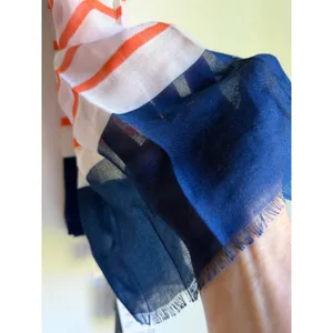 Kate Spade New York NWT Colorblock Stripe Scarf Navy Coral Ivory Wrap 25x77 thumbnail 8