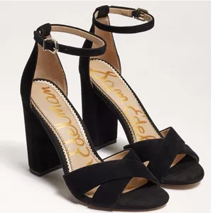 Sam Edelman Yancy Black Suede Block/ Chunky Heel Sandals Ankle Strap Women 10 thumbnail 1