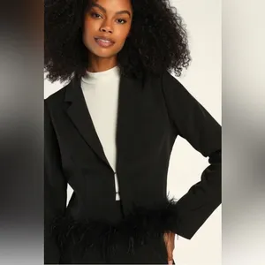 NWT Lulus Celebratory Sweetie Feather Crop Blazer Large Black Cocktail Party thumbnail 6