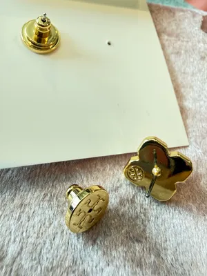 Tory Burch | Gold Plated & Pearl Clover & Logo Stud Earrings thumbnail 3
