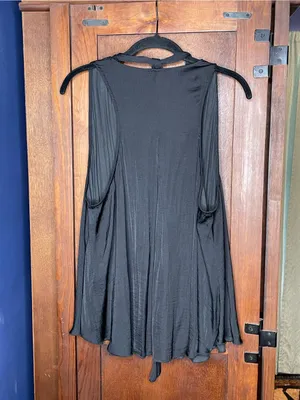Free People Lace Up Sleeveless Boho Whimsygoth Luxury Swing Tank Top Black Large thumbnail 3