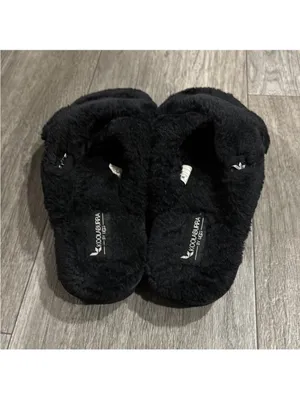  Black Plush Crisscross Slide Slippers thumbnail 5