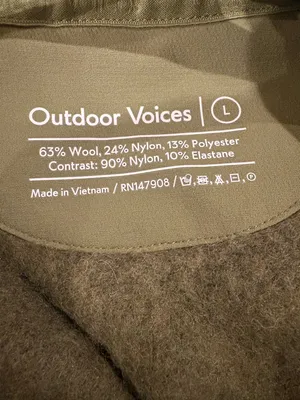 Outdoor Voices MegaFleece wool blend Snap Jacket olive green sz L gorpcore thumbnail 4