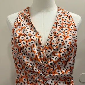 Hutch Campbell Mini Dress Orange White Daisy Floral Ruched Satin Halter L NEW thumbnail 4