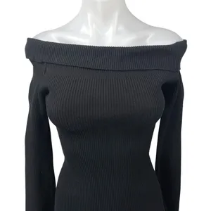 Tiger Mist Black Rib Knit Off Shoulder Long Sleeve Mini Bodycon Sweater Dress S thumbnail 3