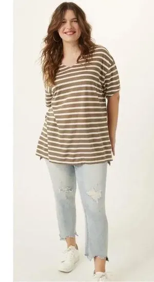 East Adeline Striped V-neck Tunic Top T-shirt Tee 2X Dia & Co Plus Size NWT New thumbnail 1