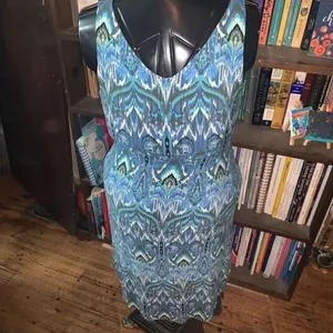 Athleta blue artsy v-neck soft Athleisure knit M skater dress thumbnail 2