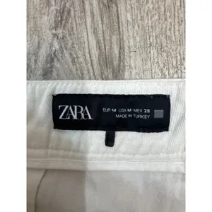 Zara Womens White Cotton Linen Blend Wide Leg High Rise Pants Size M 28 thumbnail 2