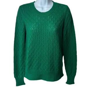 NEW LOFT‎ Green Eyelet Knit Crewneck Sweater Long Sleeve Spring Cozy Preppy S thumbnail 2